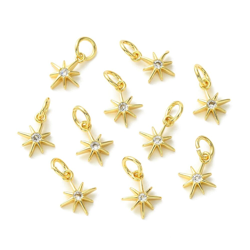 1231 10 Pcs Micro Pave Cubic Charms with Jump Ring Celestial Star Shaped